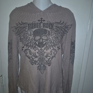 Vocal Tan and Black Embellished Hoodie Top